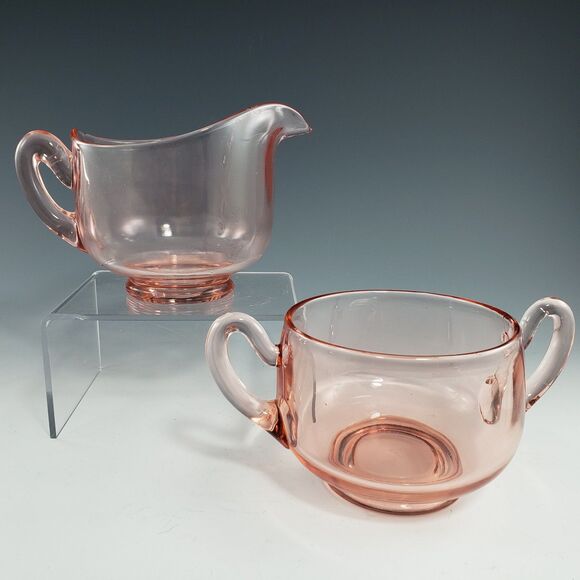 VTG Cambridge Glass Pink Creamer & Open Sugar Set #138 Elegant Era 1927 - USA - Picture 1 of 10